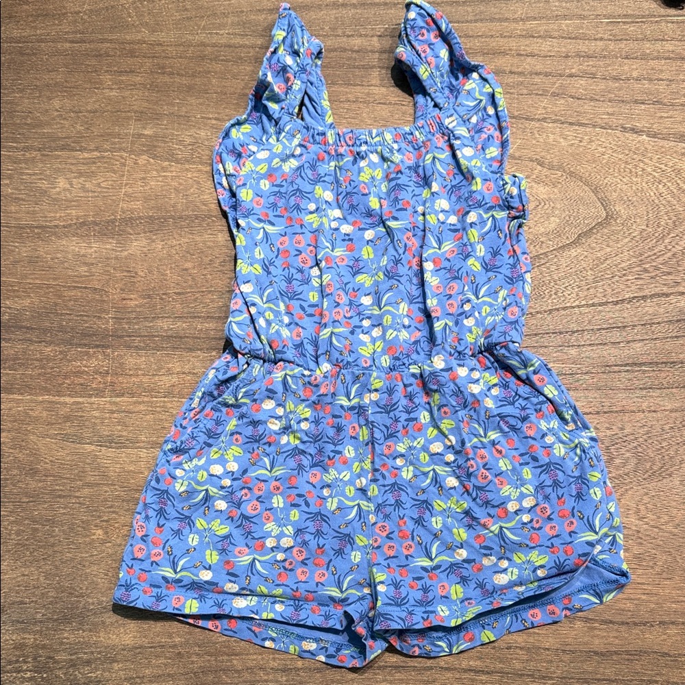 Tea Collection Blue Romper with Floral Print